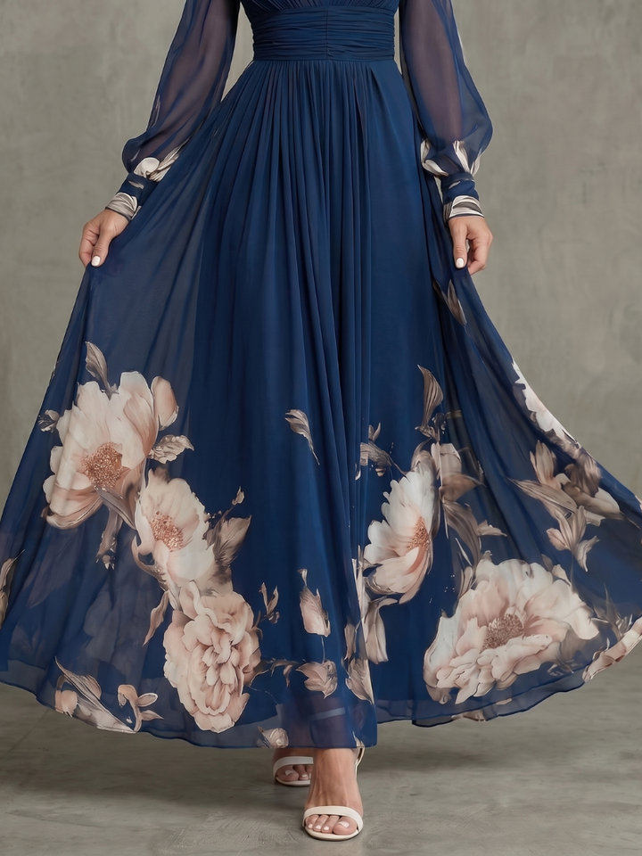 Ziva | Abito lungo con maniche trasparenti a pieghe