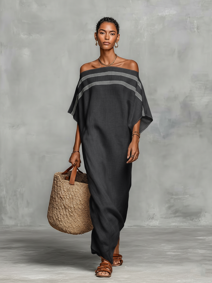 Viola - Abito Maxi Minimalista in Lino con Spalle Scoperte